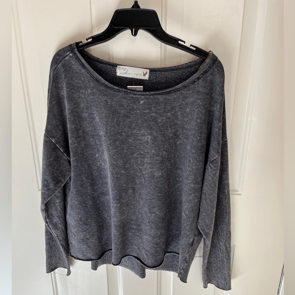 Gray Long Sleeve Top with cut design on back . size medium junior or women
